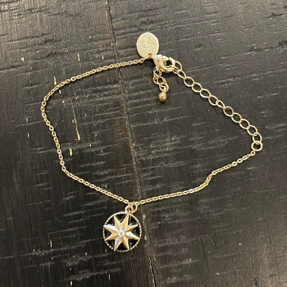 Zircon Decor North Star Pendant Gold Tone Hallmark Marked Necklace Enamel​​​​​